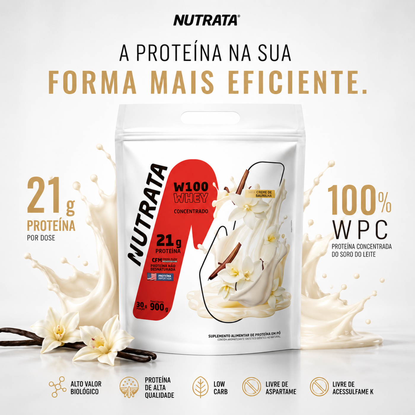 W100 Whey Concentrado 900g - NUTRATA