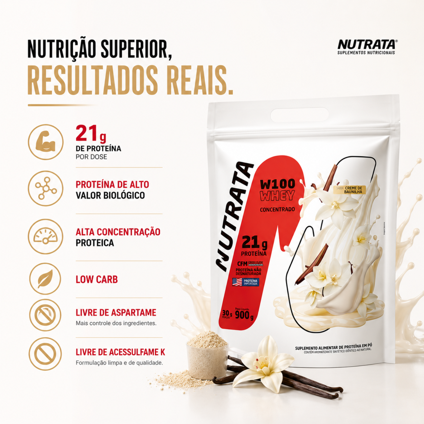 W100 Whey Concentrado 900g - NUTRATA