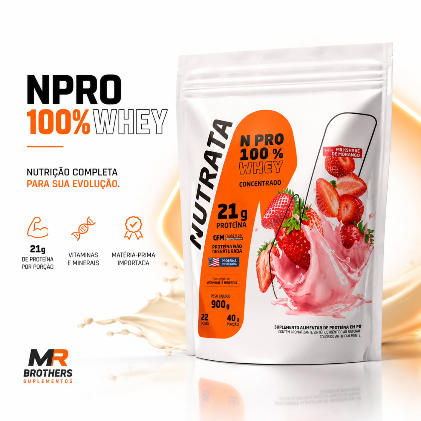 NPRO 100% Whey Concentrado 900g - NUTRATA
