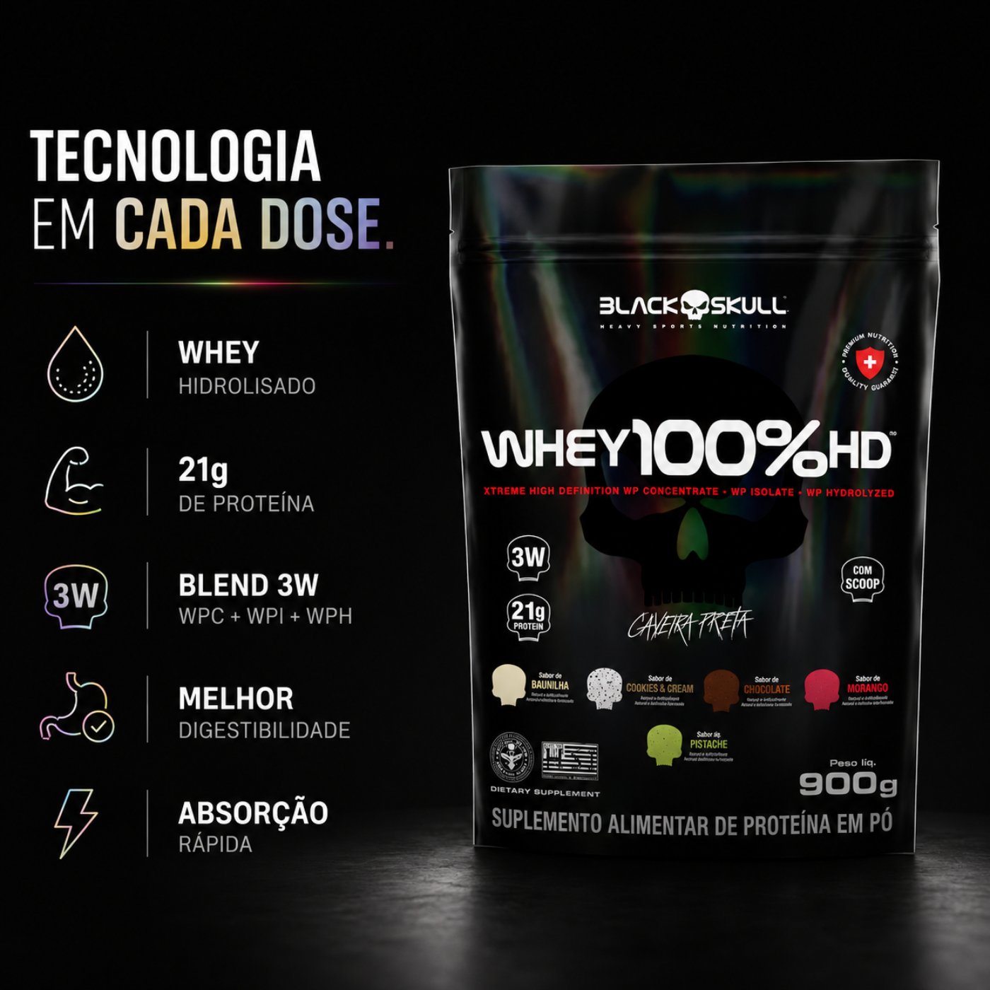 Whey 100% HD - Black Skull 900g Refil